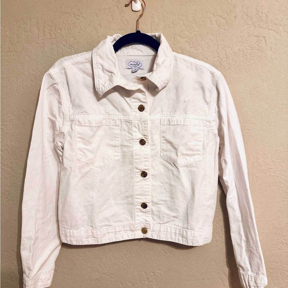 Mud Pie White Cropped Jean Jacket